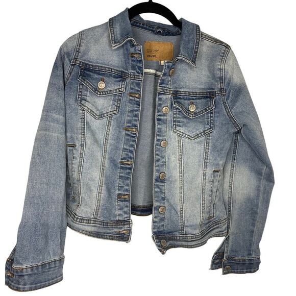 veveL Jean Jacket Women's Size Small Blue Denim Medium Wash Cropped - Picture 1 of 5
